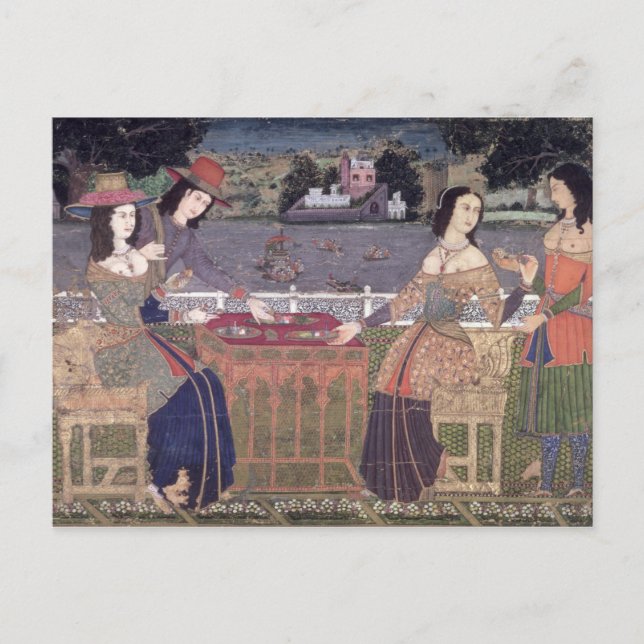 Cartão Postal Mulheres portuguesas comendo uma refeição, Goa (Frente)