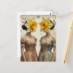 Cartão Postal Mulheres Retro Com Cabeças de Narciso