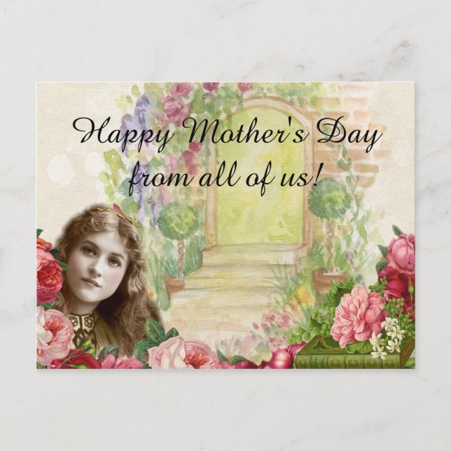 Cartão Postal Mulheres Rosas de Repolho Vitorianas Porta Floral (Frente)