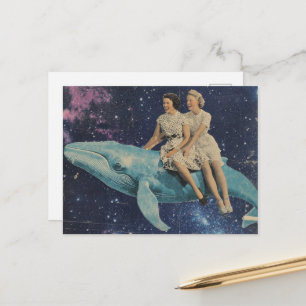 Cartão Postal Mulheres Surreais Retro Andam em Cima de uma Balei