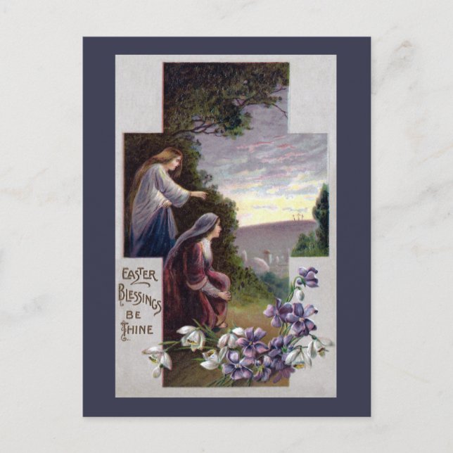 Cartão Postal Mulheres veem três cruzes no calvário (Frente)