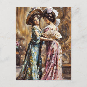Cartão Postal Mulheres vitorianas usando chapéus arte pintura de