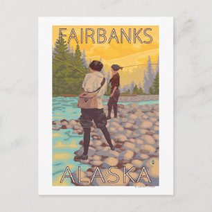 Cartão Postal Mulheres voam na pesca - Fairbanks, Alaska