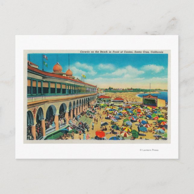 Cartão Postal Multidões na Praia em frente ao Casino (Frente)