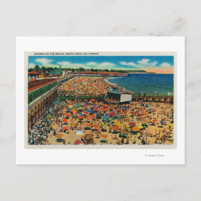 Cartão Postal Multidões na praia, Papais noeis Cruz Santa Cruz,  (Frente)