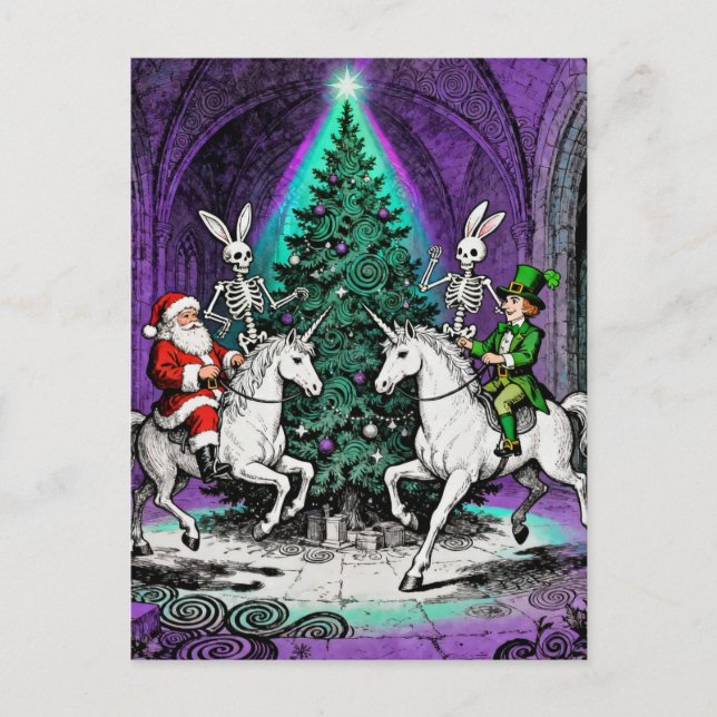 Cartão Postal Multiple Holidays Spooky Party with Unicorns (Frente)