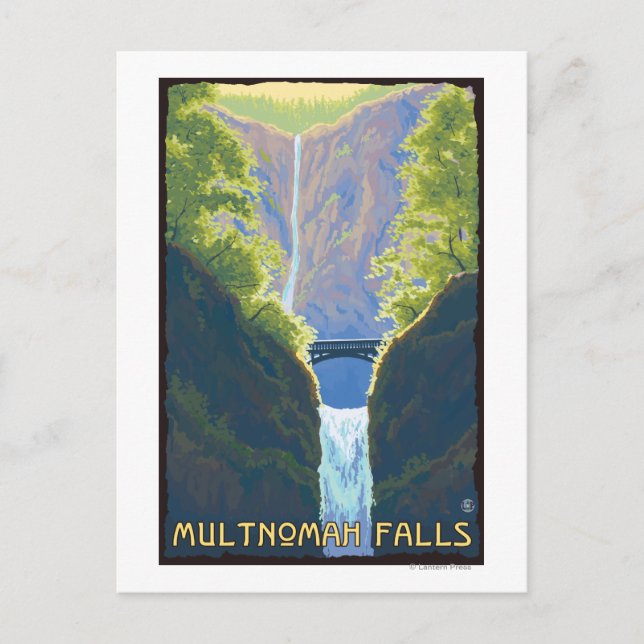 Cartão Postal Multnomah Falls, Oregon Maiden das Falls (Frente)