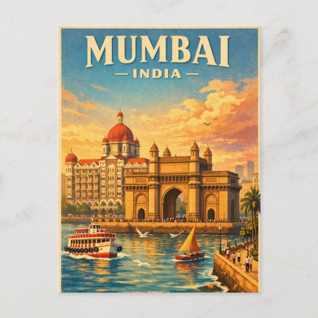 Cartão Postal Mumbai, Índia, em um clássico retrô (Frente)