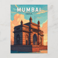 Mumbai India Illustração Viagem Art Vintage