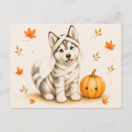 Cartão Postal Múmia de Husky Siberiano no Halloween