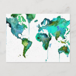 Cartão Postal Mundo de aquarela do mapa
