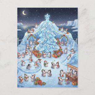 Cartão Postal Mundo de Inverno com Pinguins Fofos