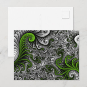 Cartão Postal Mundo Fantástico Arte Fractal Abstrata Verde e Cin