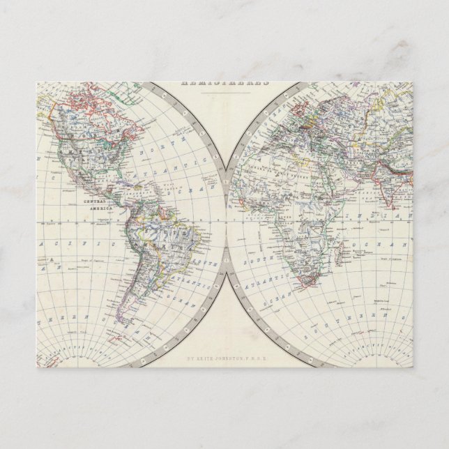 Cartão Postal Mundo nos hemisférios (Frente)