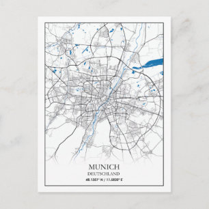 Cartão Postal Munich Deutschland City Map Travel Simple