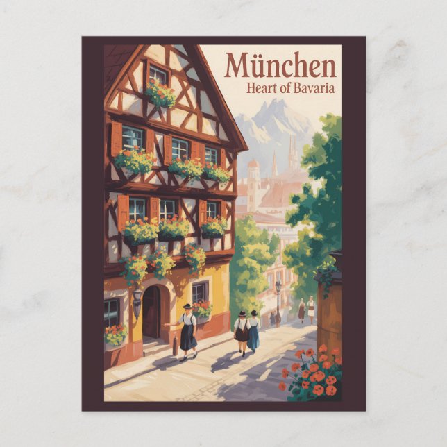 Cartão Postal Munich Germany Bavaria Illustration Travel Art (Frente)