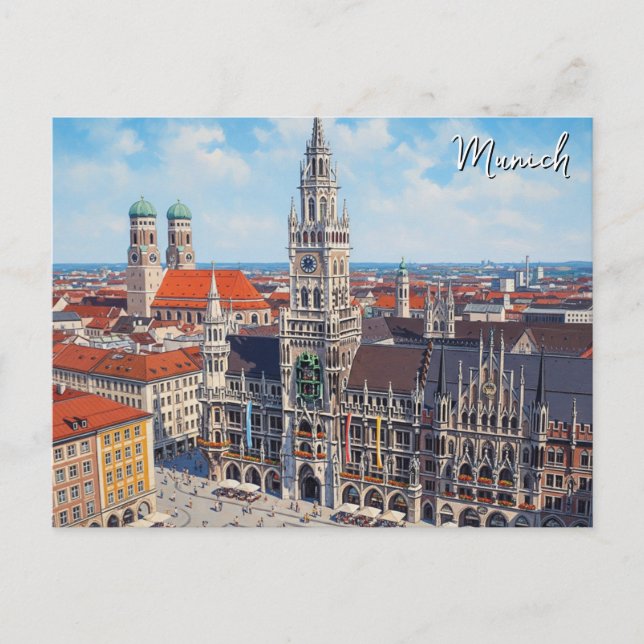 Cartão Postal Munich Marienplatz Alemanha (Frente)