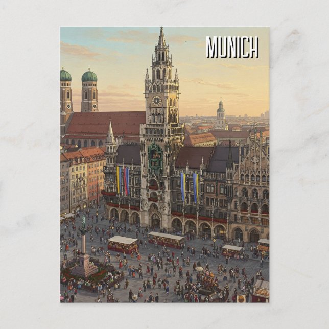 Cartão Postal Munich Marienplatz Alemanha Viagem (Frente)