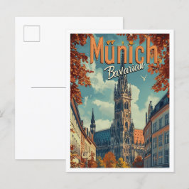Cartão Postal Munique Alemanha Ilustração de Viagem de Arte Anti