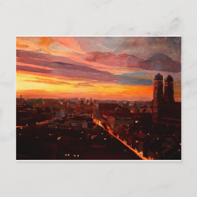 Cartão Postal Munique Sunset Com Igreja De Nossa Senhora (Frente)