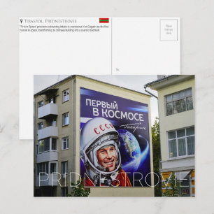 Cartão Postal Mural de Yuri Gagarin, Tiraspol, Viagem Priednestr