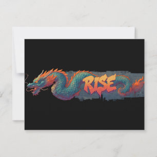 Cartão Postal Mural do Dragão de Grafite Estilizado com 'RISE' N