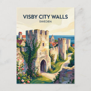 Cartão Postal Muralhas da Cidade de Visby Suécia