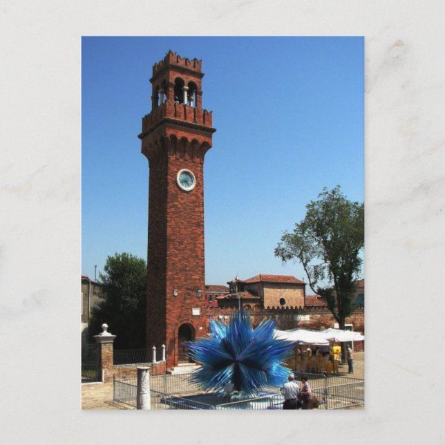 Cartão Postal Murano, Itália Torre de Relógio e Escultura de Vid (Frente)