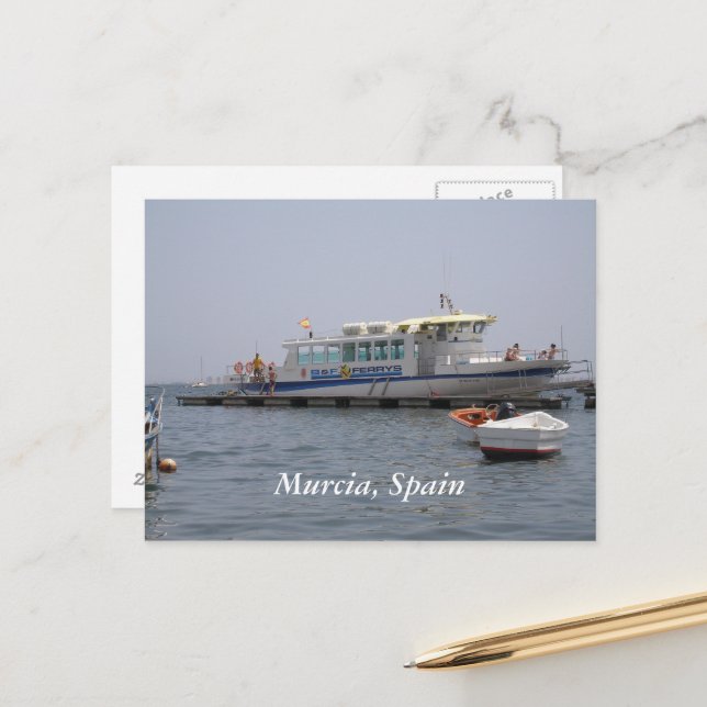 Cartão Postal Murcia, barco de Espanha na água (Frente/Verso In Situ)