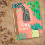Cartão Postal Muro de Jardim Rosa, Árvore de Palma Exótica, FELI<br><div class="desc">Bonito paredes cor-de-rosa e plantas brilhantes coloridas,  desenhadas por mim para você! Dê uma olhada no meu compro por mais!</div>