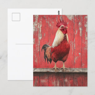 Cartão Postal Muro de Madeira Vermelha Rooster