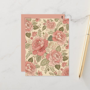 Cartão Postal Musa Floral Empoeirada - Estilo Batik Rosa Empoeir