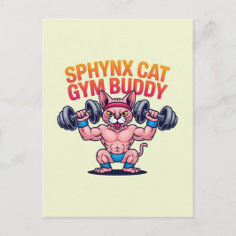 Cartão Postal Muscular Sphynx Cat Gym Buddy Cartoon