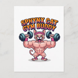Cartão Postal Muscular Sphynx Cat Gym Buddy Cartoon