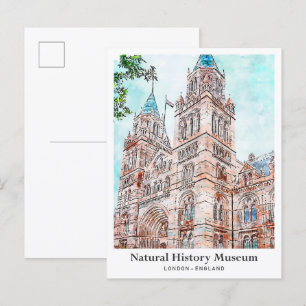 Cartão Postal Museu de História Natural Londres Viagem Aquarela