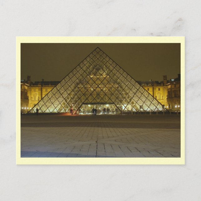 Cartão Postal Museu do Louvre na Noite, Paris, França (Frente)