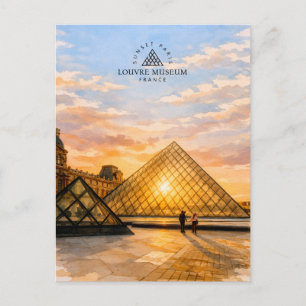 Cartão Postal Museu do Louvre Pôr do Sol Paris França   Aquarela