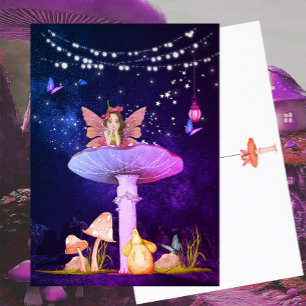Cartão Postal Mushroom Fantasy Fada Roxo Mágico