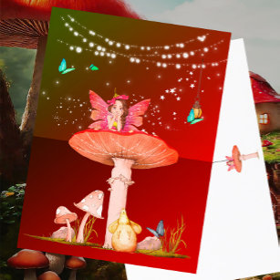 Cartão Postal Mushroom Fantasy Fairy Stars Queimou Laranja