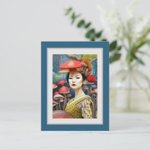 Cartão Postal Mushroom Geisha Surreal Fantasy Art