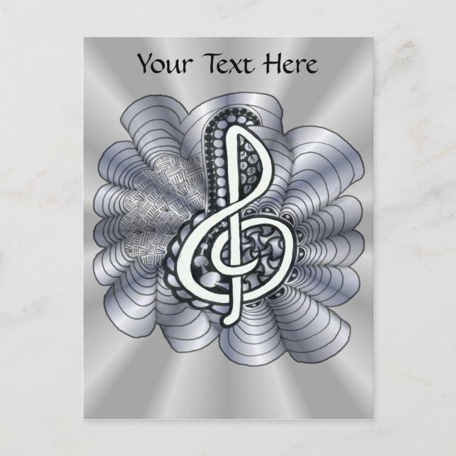 Cartão Postal Music Treble Clef Silver (Frente)