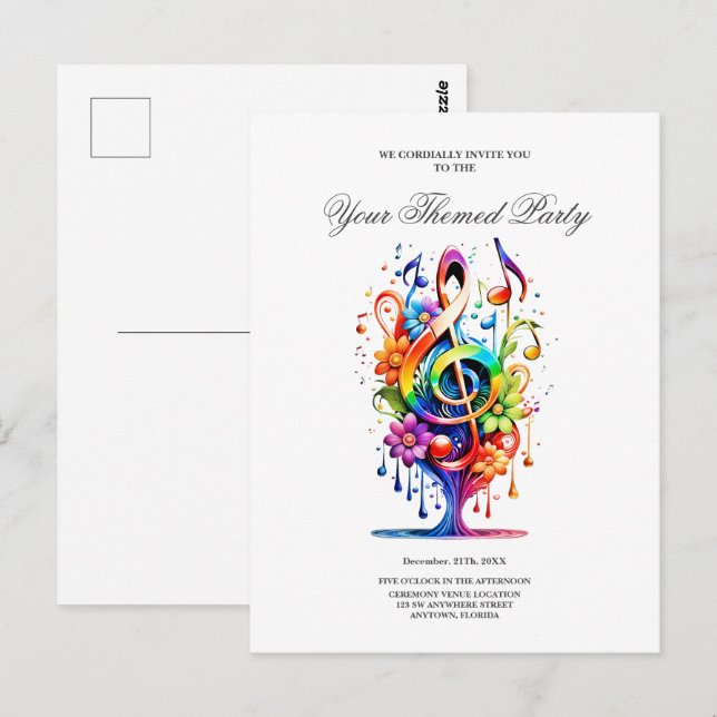 Cartão Postal Música, clave colorido (Frente/Verso)