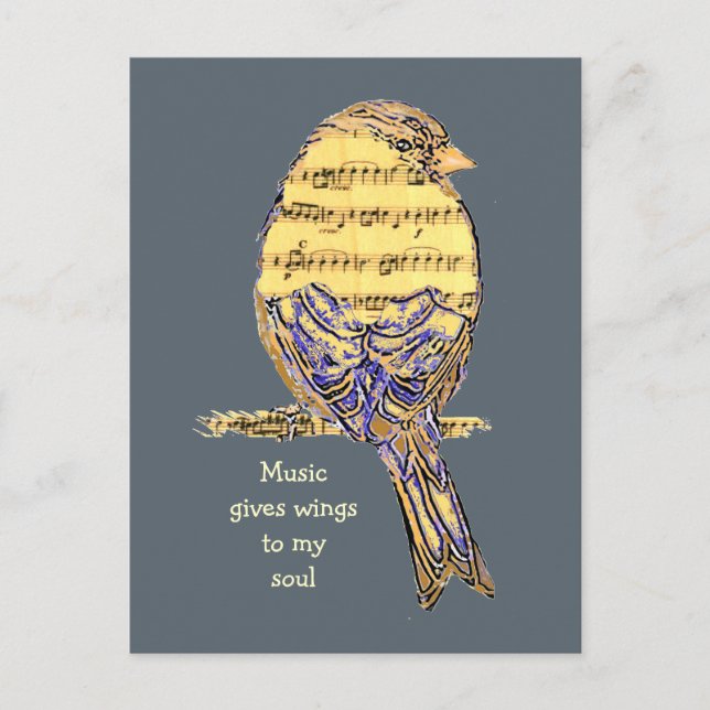 Cartão Postal Música dá a minha alma asas Música Nota Pássaro (Frente)