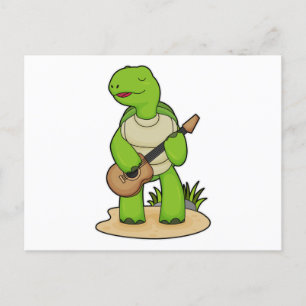 Cartão Postal Música de Guitarra de Músico Tartaruga