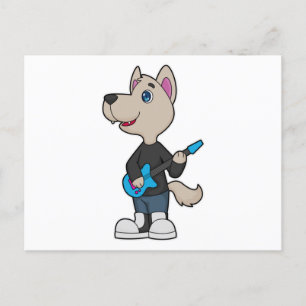 Cartão Postal Música de Guitarra Músico Cachorro