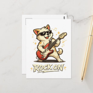 Cartão Postal Música de Rock Engraçada Cachorro Guitarra Rock On