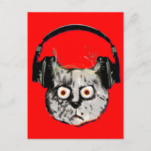 Cartão Postal música dj cat com fone de ouvido