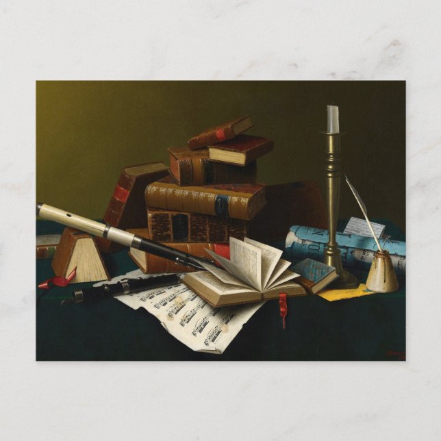 Cartão Postal Música e Letras por William Michael Harnett (Frente)