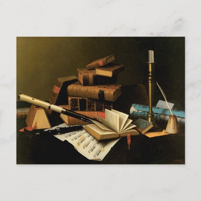 Cartão Postal Música e Literatura por William Harnett, Arte Fino (Frente)