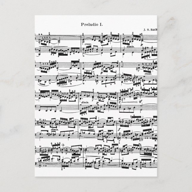 Cartão Postal Música em folha por Bach (Frente)